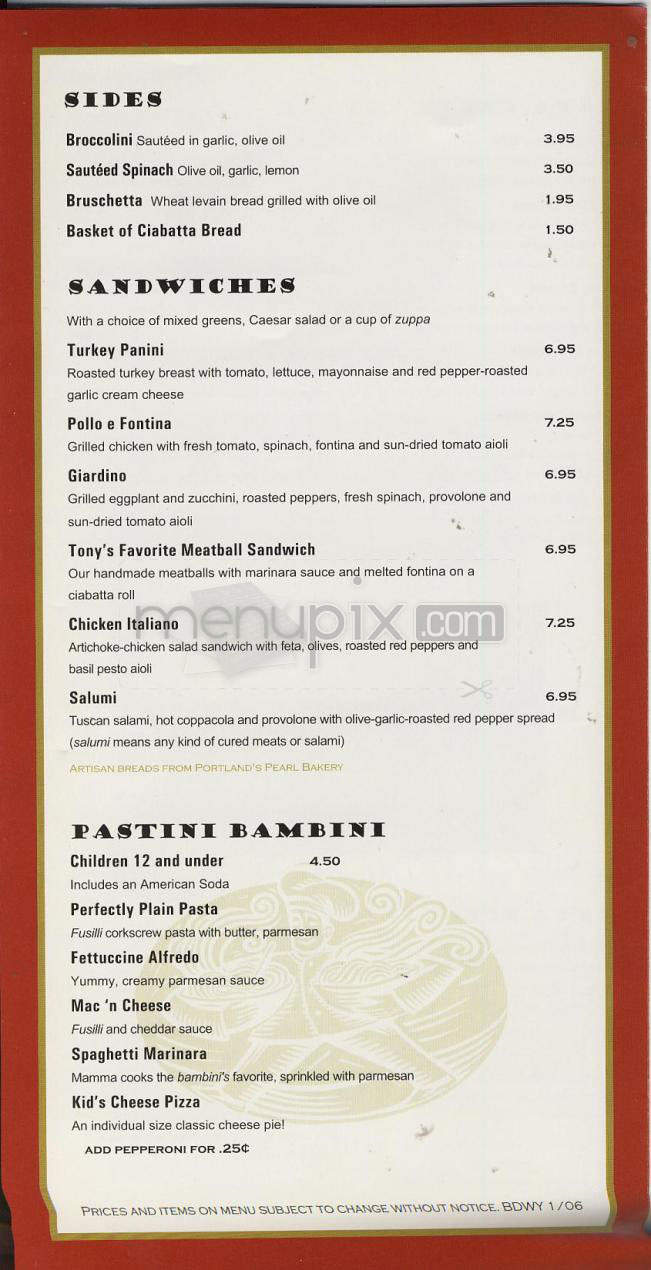 Pastini Pastaria - Tigard, OR menu_pic