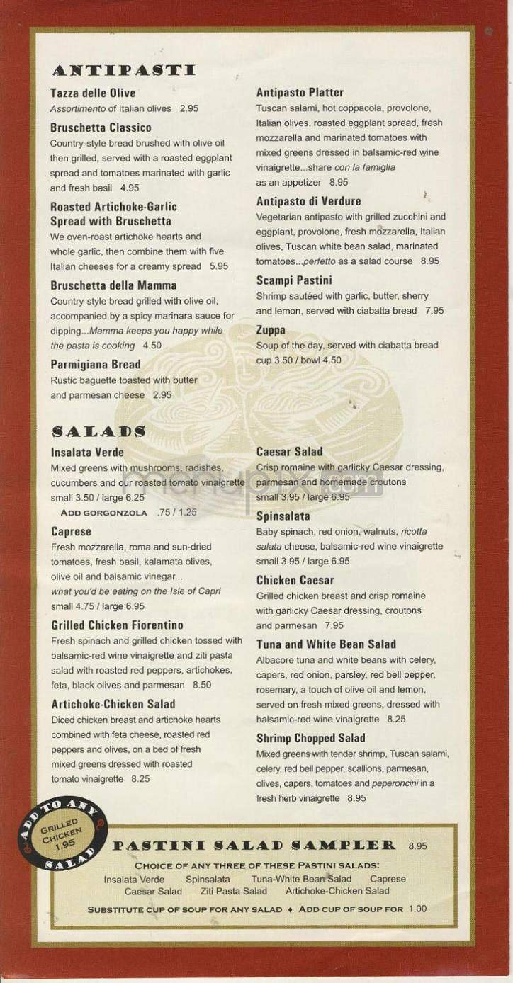 Pastini Pastaria - Portland, OR menu_pic