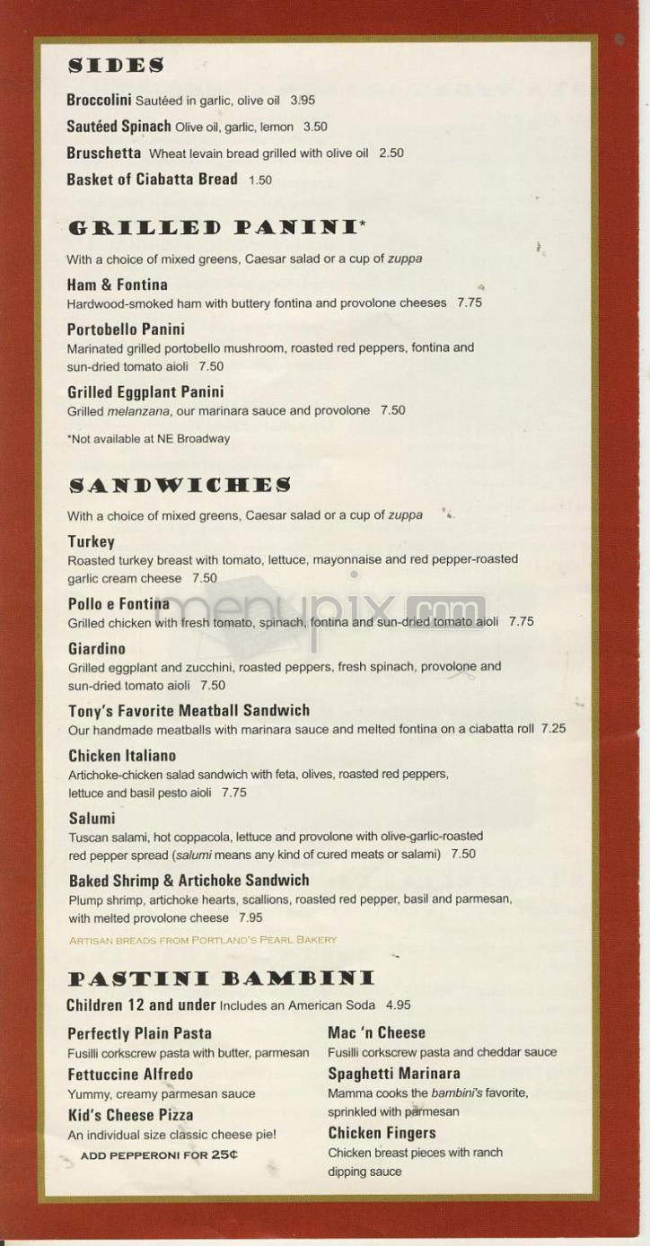 Pastini Pastaria - Portland, OR menu_pic