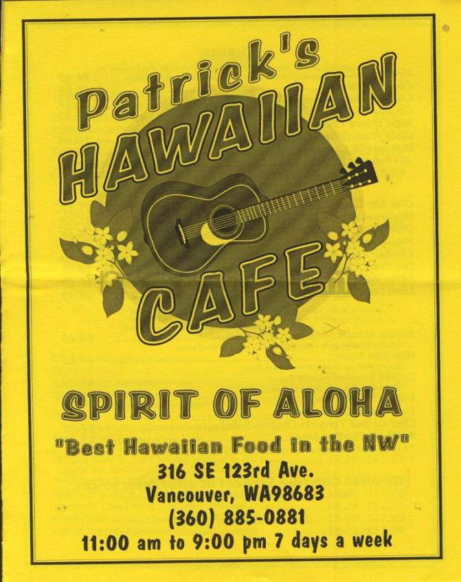 Patrick's Hawaiian Cafe - Vancouver, WA menu_pic
