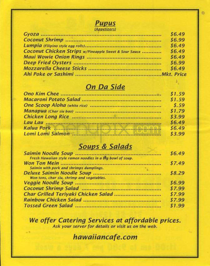 Patrick's Hawaiian Cafe - Vancouver, WA menu_pic