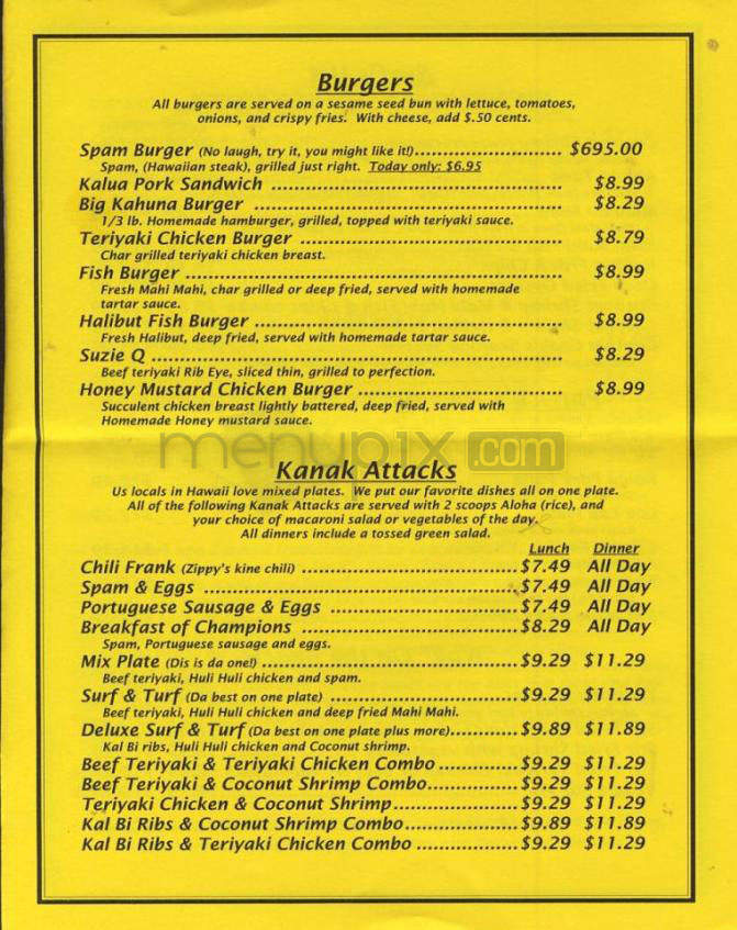 Patrick's Hawaiian Cafe - Vancouver, WA menu_pic