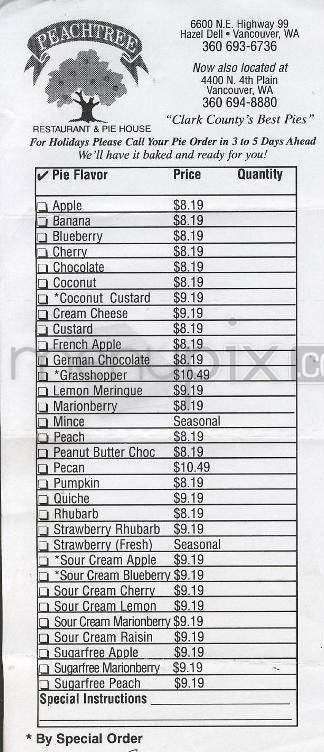 Peachtree Restaurant & Pie House - Vancouver, WA menu_pic