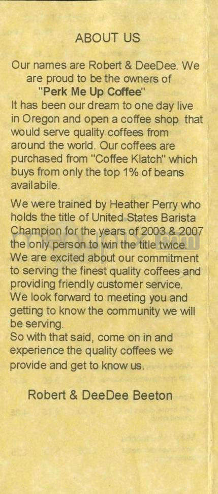 Perk Me Up Coffee - Happy Valley, OR menu_pic