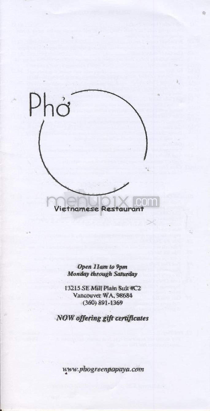 Pho Green Papaya - Vancouver, WA menu_pic