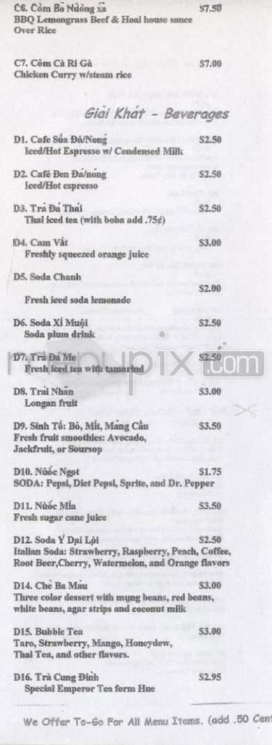 Pho Hoai Restaurant - Beaverton, OR menu_pic