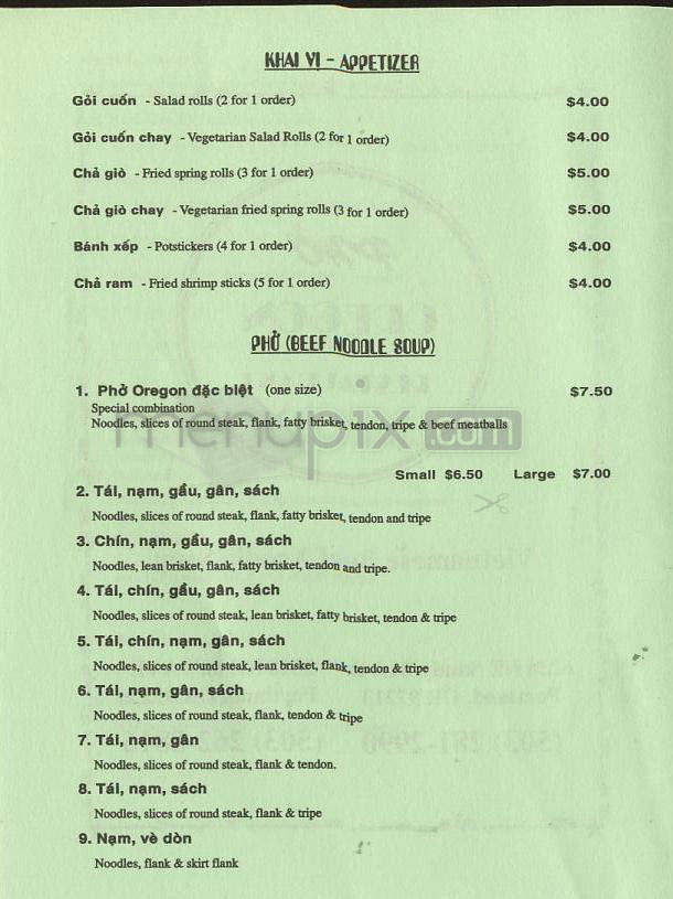 Pho An Sandy - Portland, OR menu_pic