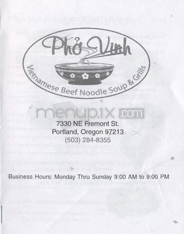 Pho Vinh - Portland, OR menu_pic