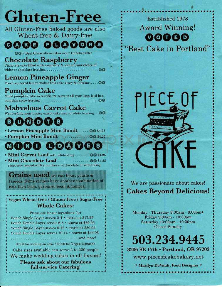 Piece Of Cake - Portland, OR menu_pic