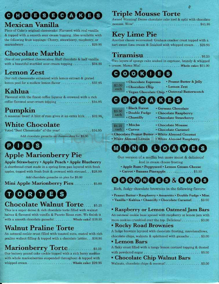 Piece Of Cake - Portland, OR menu_pic