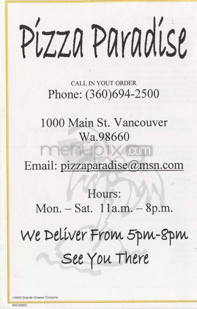 Pizza Paradise - Vancouver, WA menu_pic