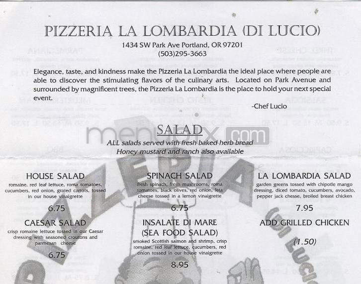 Pizzeria La Lombardia - Portland, OR menu_pic