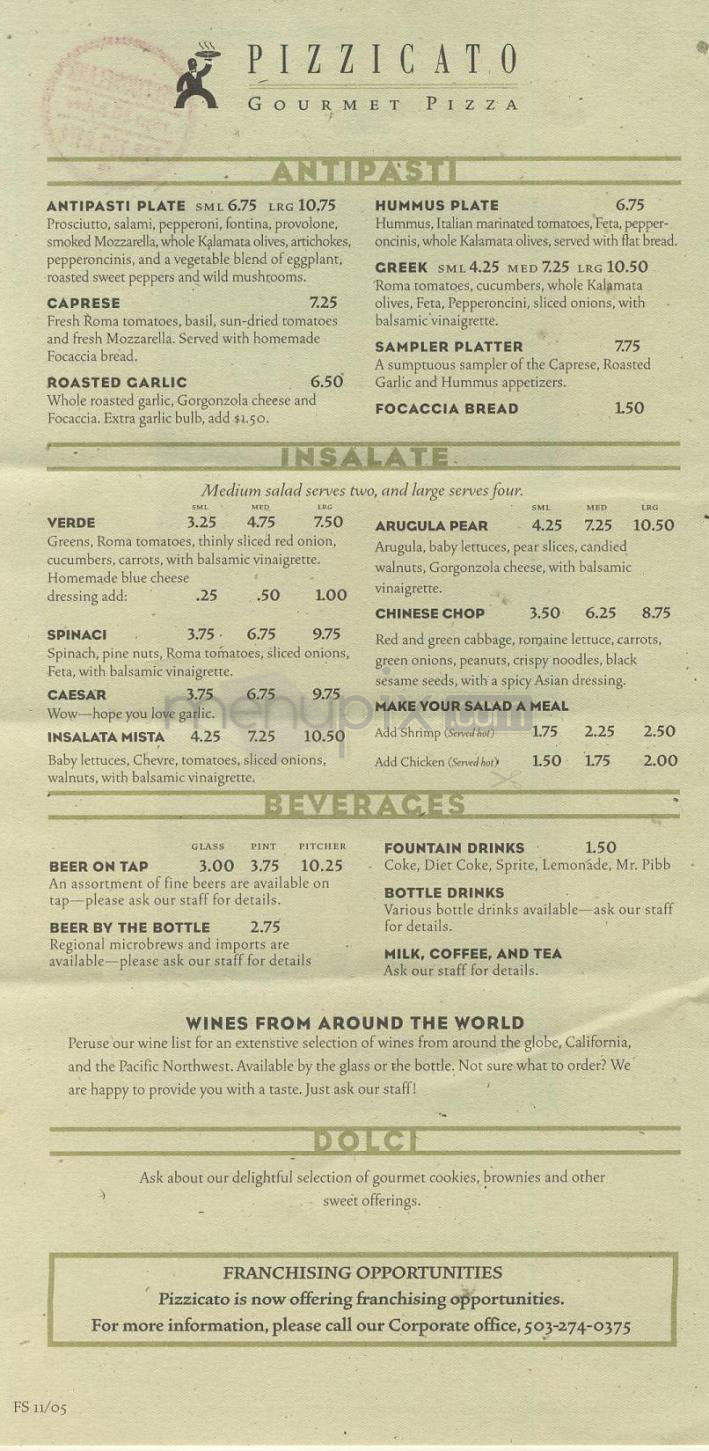 Pizzicato Gourmet Pizza - Portland, OR menu_pic