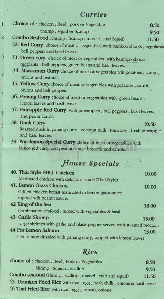 Por. Lemon Thai Cuisine - Portland, OR menu_pic