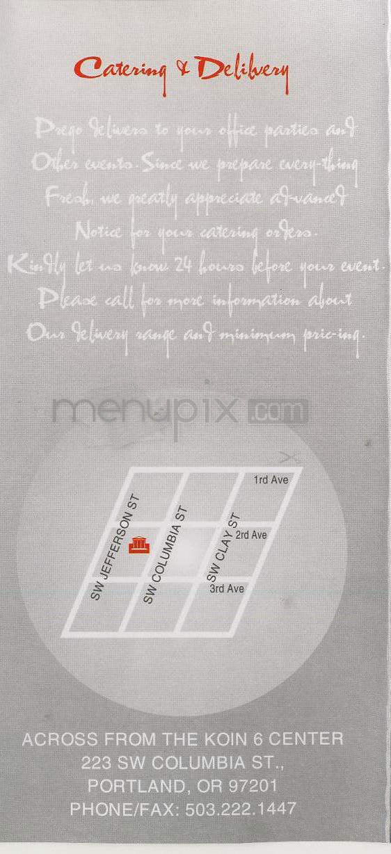 Prego On Columbia - Portland, OR menu_pic
