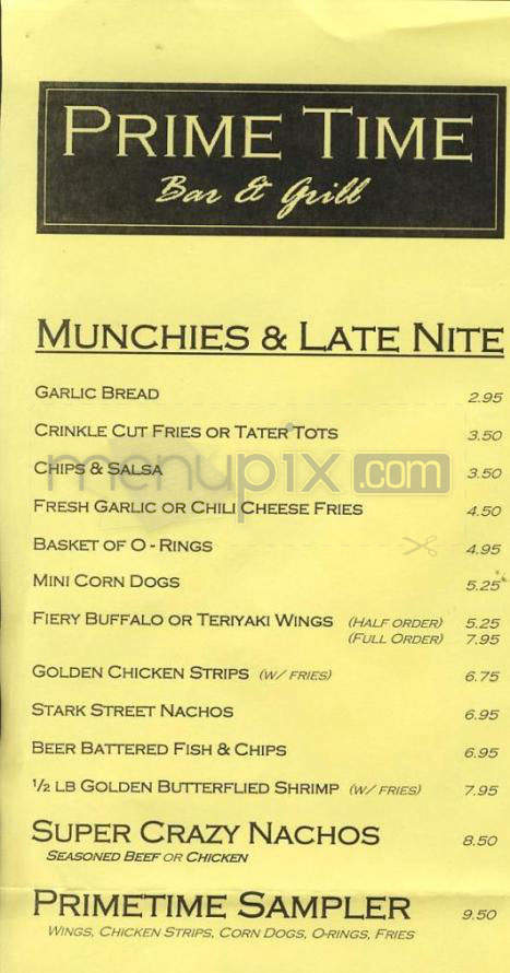 Prime Time Bar & Grill - Portland, OR menu_pic