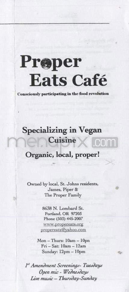Proper Eats Cafe - Portland, OR menu_pic