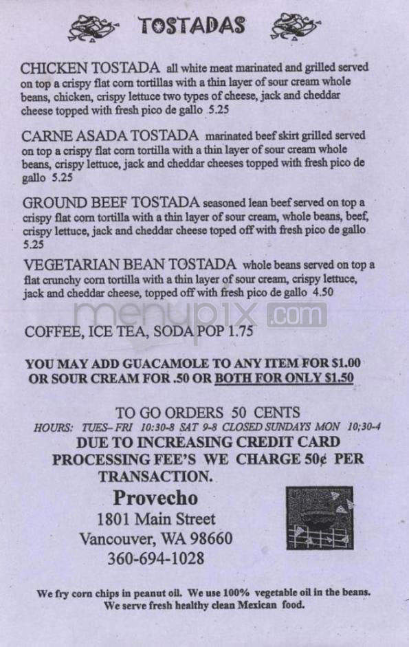 Provecho - Vancouver, WA menu_pic