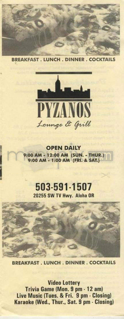 Pyzano's Lounge & Grill - Beaverton, OR menu_pic