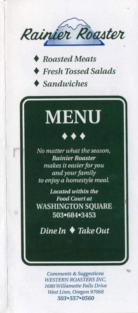 Rainier Roaster - Tigard, OR menu_pic