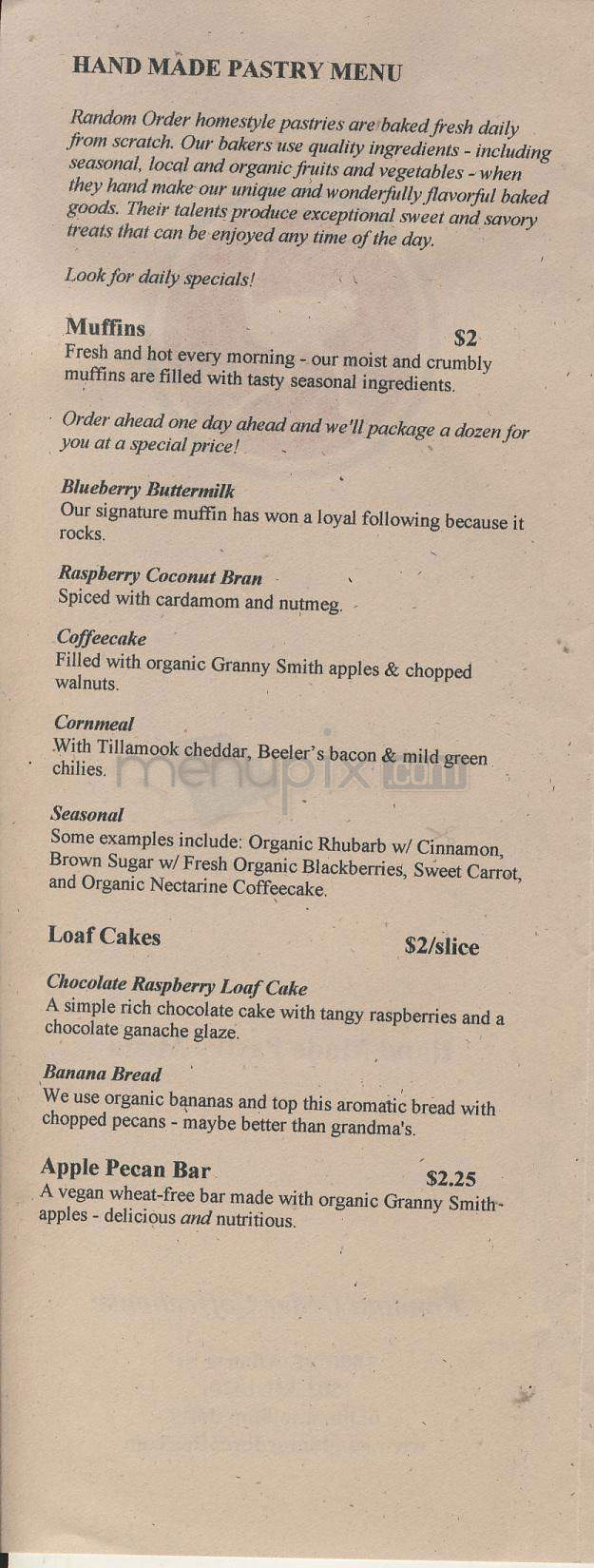 Random Order Coffeehouse - Portland, OR menu_pic