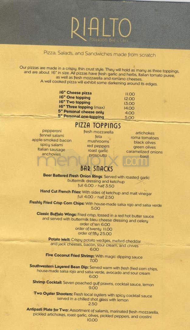 Rialto Poolroom, Bar, & Cafe - Portland, OR menu_pic