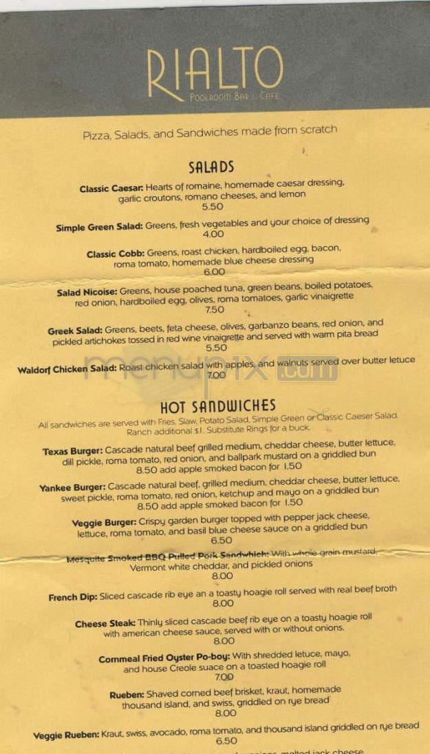Rialto Poolroom, Bar, & Cafe - Portland, OR menu_pic