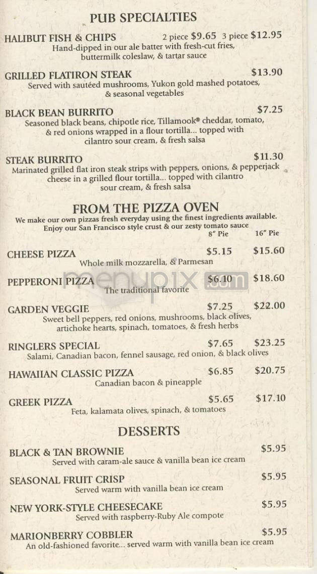 Ringler's Pub - Portland, OR menu_pic