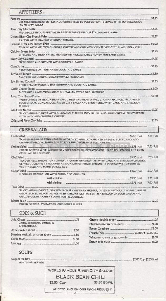 River City Saloon & Grille - Portland, OR menu_pic