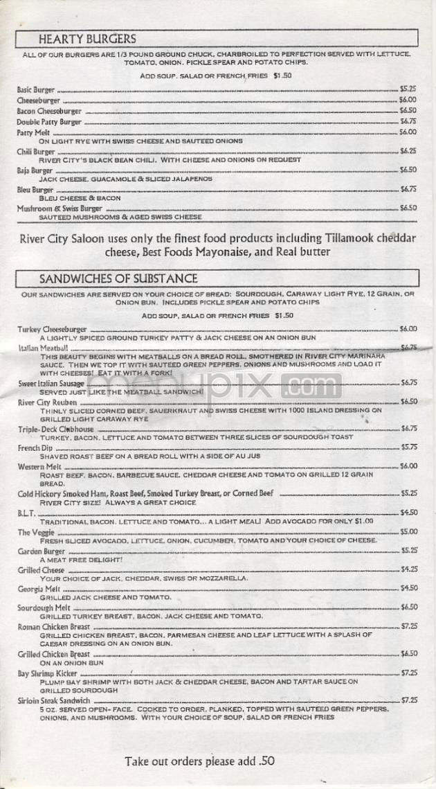 River City Saloon & Grille - Portland, OR menu_pic
