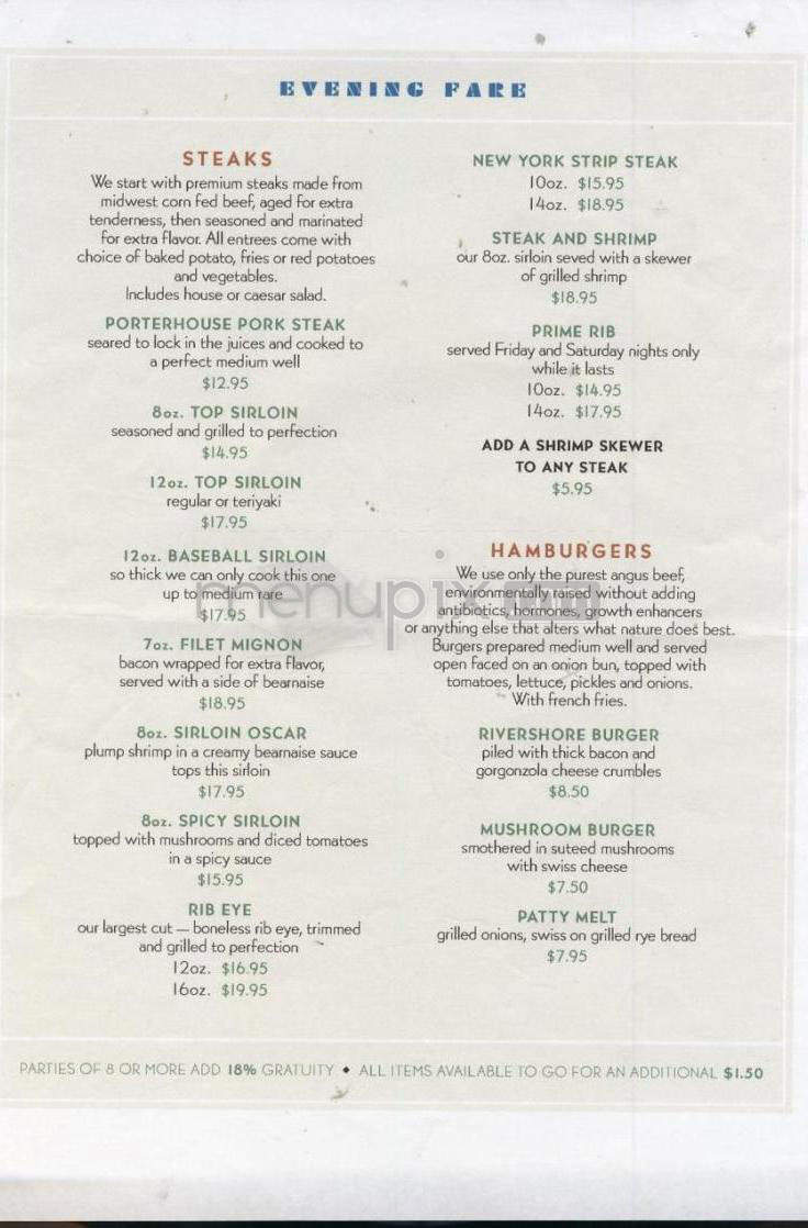 Rivershore Bar & Grill - Oregon City, OR menu_pic