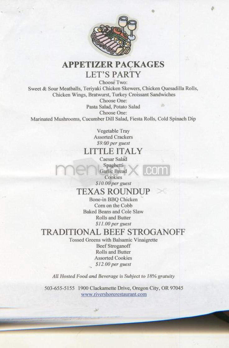 Rivershore Bar & Grill - Oregon City, OR menu_pic
