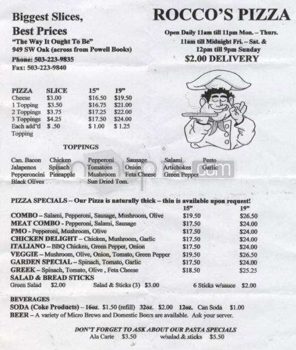 Rocco's Pizza & Pasta - Portland, OR menu_pic