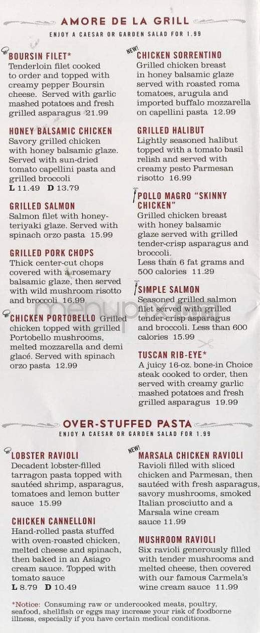 Online Menu Of Romano s Macaroni Grill Round Rock TX