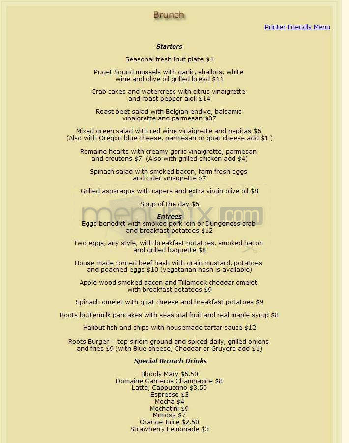 Roots Restaurant & Bar - Camas, WA menu_pic