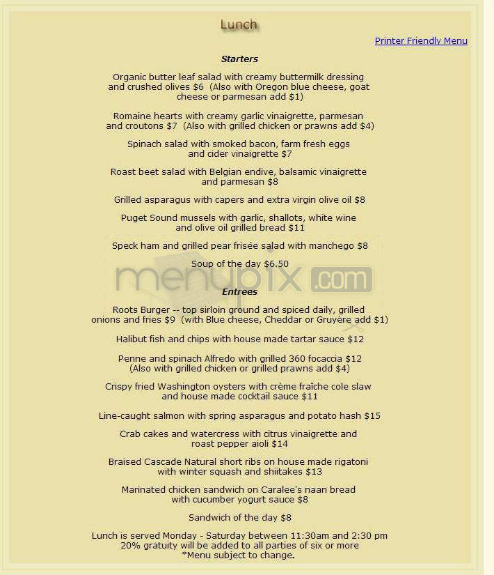 Roots Restaurant & Bar - Camas, WA menu_pic