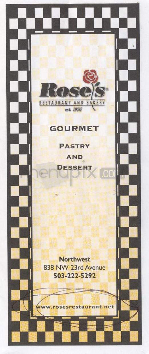 Rose's Restaurant & Bakery - Portland, OR menu_pic