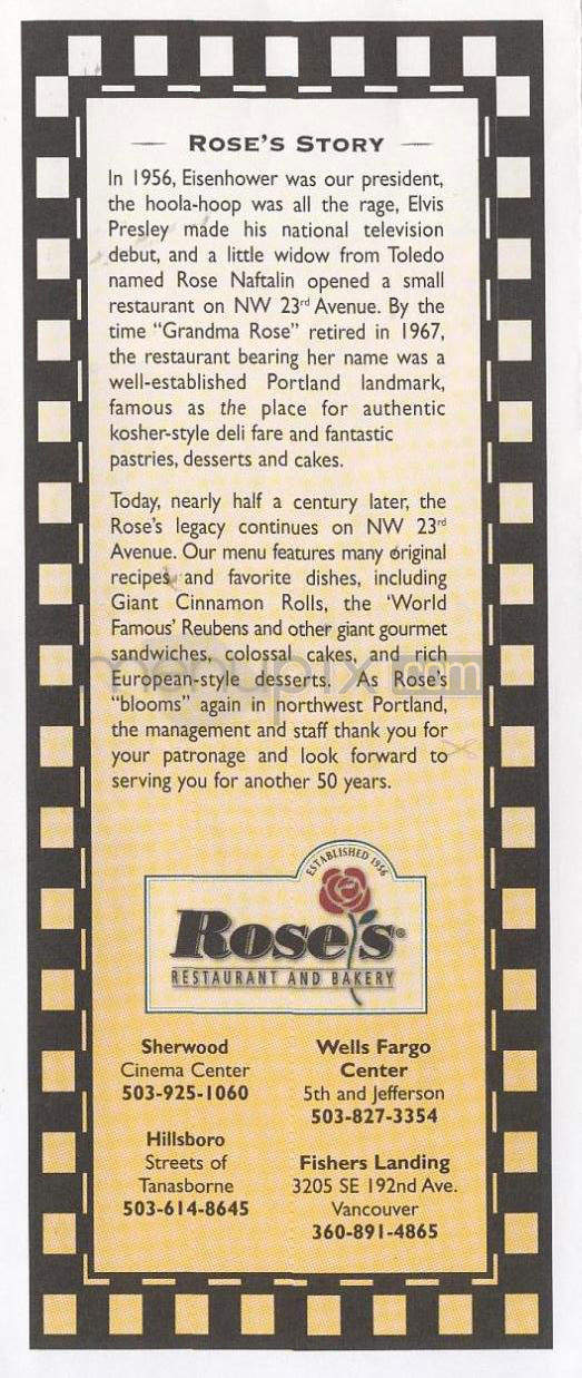 Rose's Restaurant & Bakery - Portland, OR menu_pic