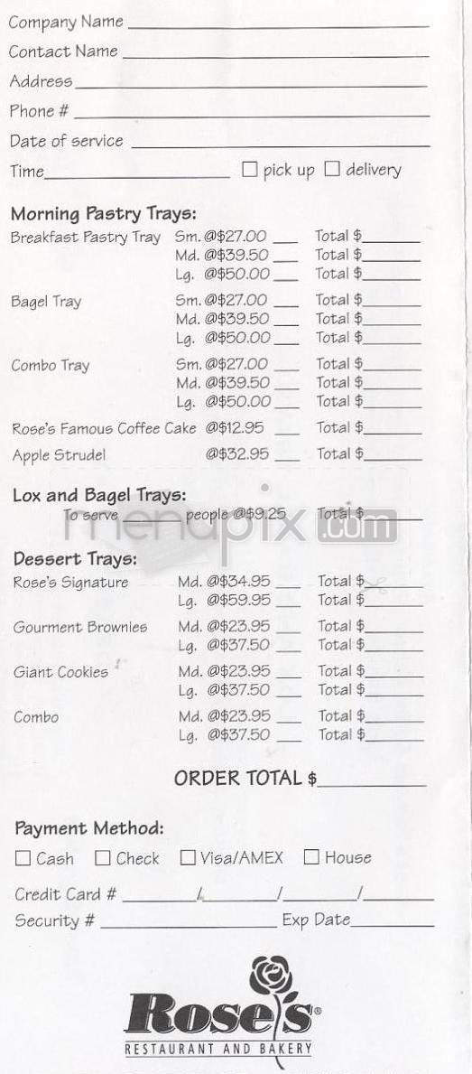 Rose's Restaurant & Bakery - Portland, OR menu_pic