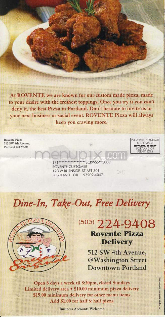 Rovente Pizza - Portland, OR menu_pic