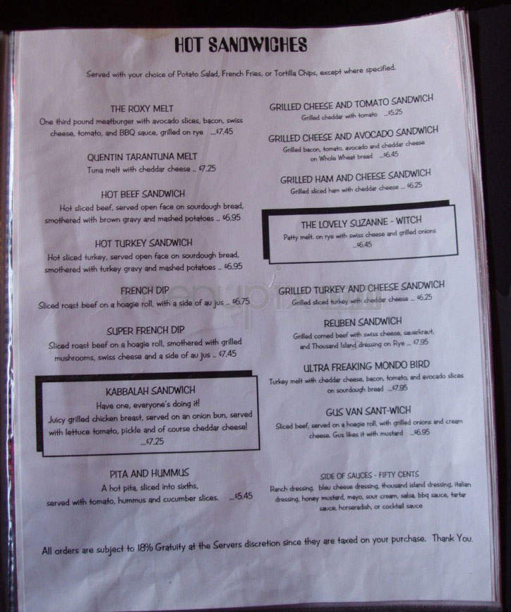 The Roxy - Portland, OR menu_pic
