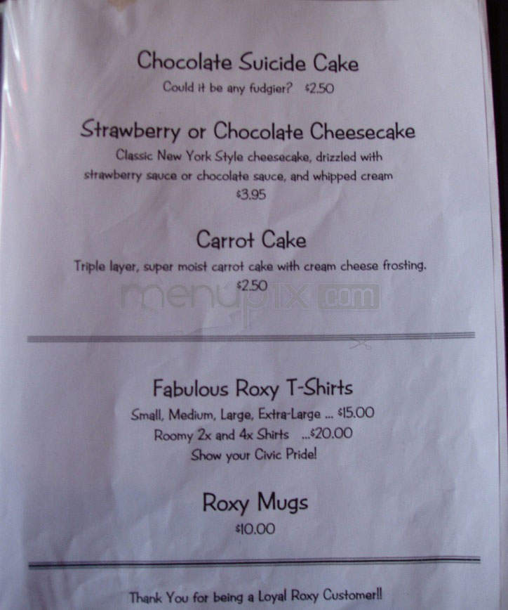 The Roxy - Portland, OR menu_pic