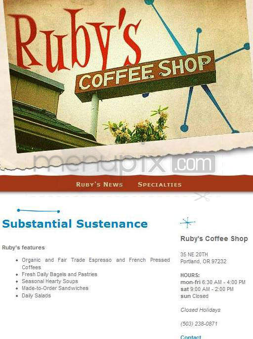 Ruby's Coffee Shop - Portland, OR menu_pic