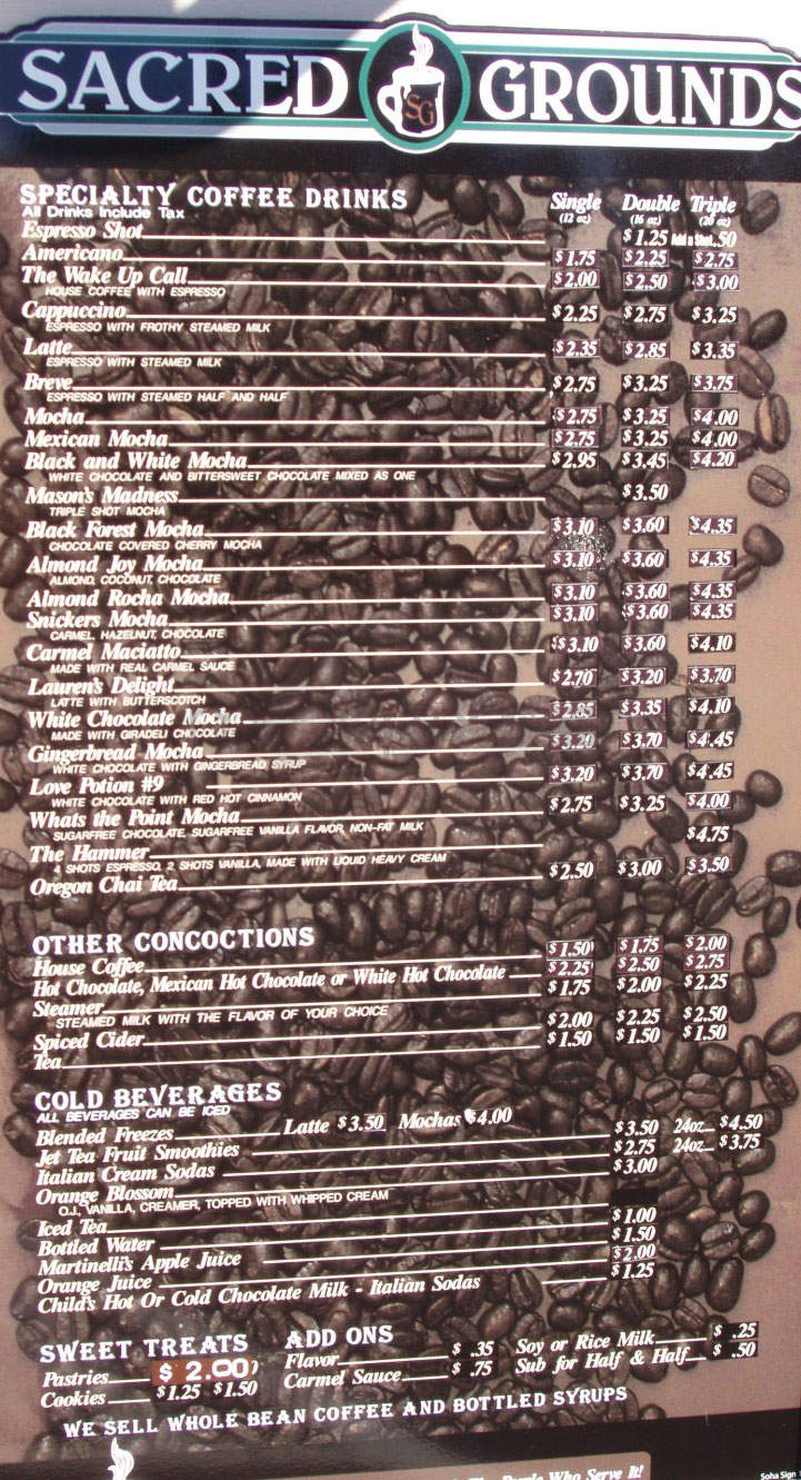 Sacred Grounds - Vancouver, WA menu_pic