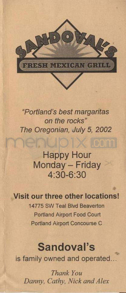 Sandoval's Cafe & Cantina - Portland, OR menu_pic