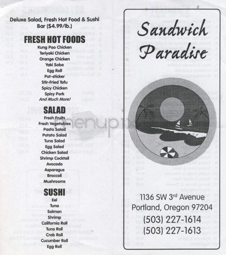 Sandwich Paradise - Portland, OR menu_pic