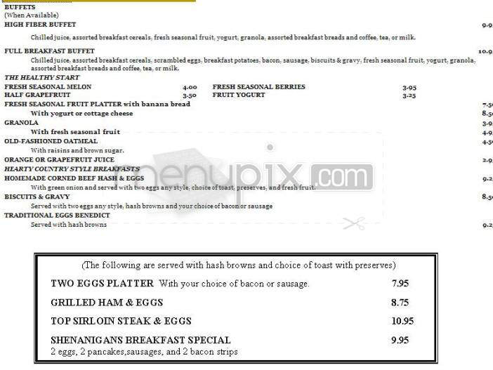 Shenanigan's Restaurant - Portland, OR menu_pic