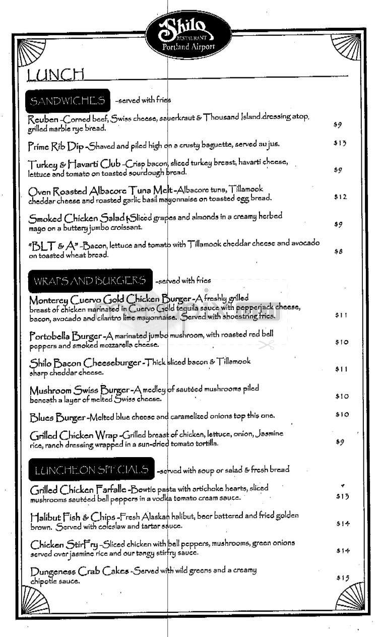 Shilo Suites Restaurant - Portland, OR menu_pic