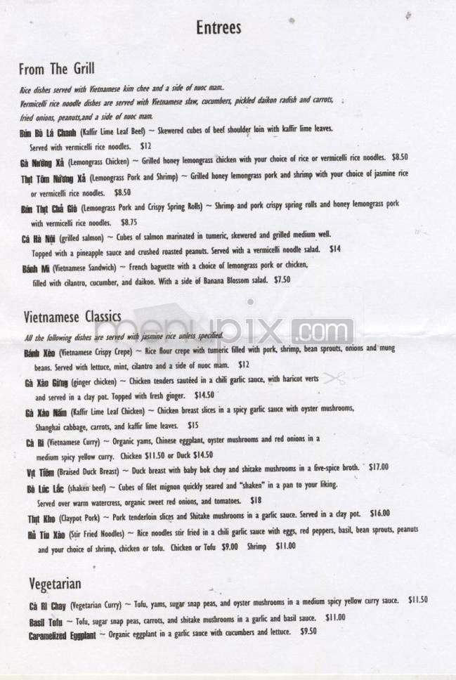 Silk Vietnamese Restaurant - Portland, OR menu_pic
