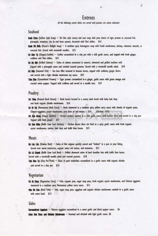 Silk Vietnamese Restaurant - Portland, OR menu_pic